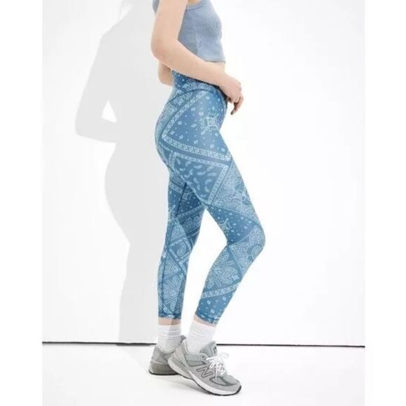 American Eagle Everything Leggings Cross Front 7/8 Length Blue Lightweight Sz S - Picture 4 of 13
